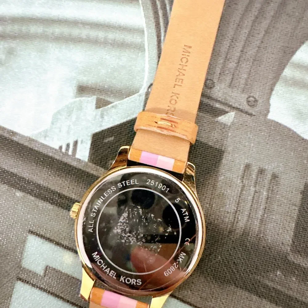 Michael Kors MK2809 Lexington Gold-Tone and Striped Leather Watch